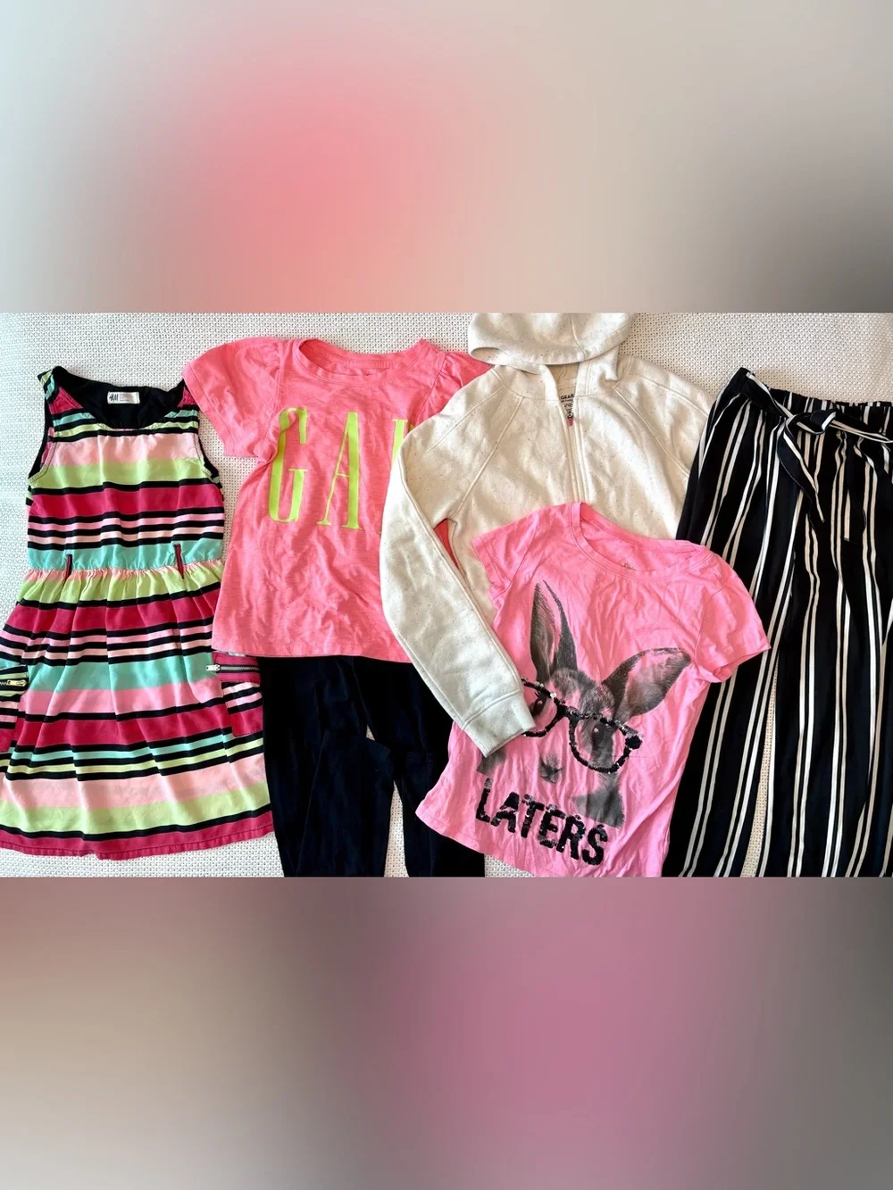 GAP Girls Pink Graphic Tee & Cream Zip Hoodie Set